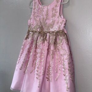 Couture Princess Pink Formal Dress with Gold Embroidery and Bling Waistband